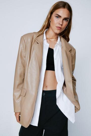 Faux Leather Oversized Suit Blazer taupe