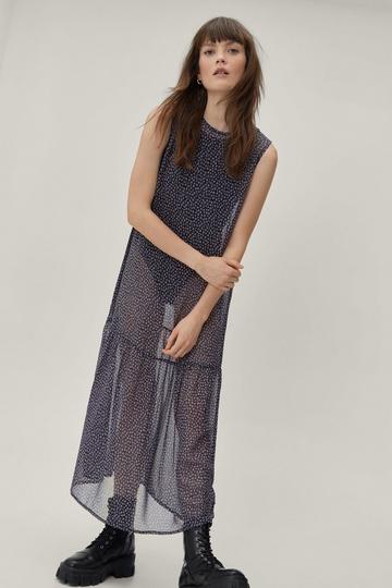 Sheer Ditsy Floral Sleeveless Smock Dress lilac