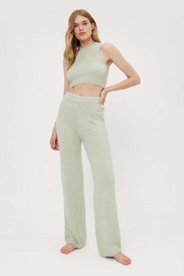 Fluffy Racer Neck And Wide Leg Lounge Set mint