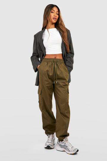 High Waisted Cargo Pocket Joggers forest