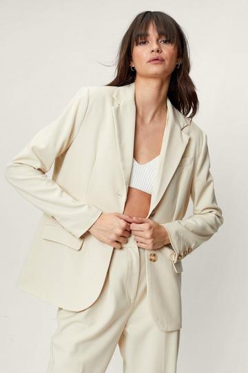 White Boxy Marled Tailored Blazer