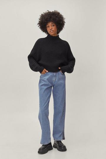 Petite Organic Slit Hem Straight Leg Jeans light blue