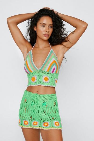 Geometric Crochet Cover Up Skirt green