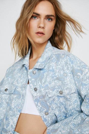 Blue Paisley Print Oversized Denim Jacket