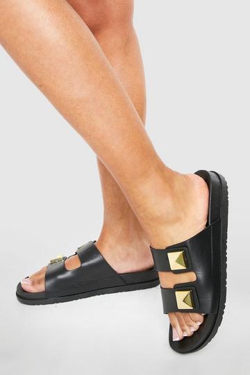 Black Embellished Double Strap Slider