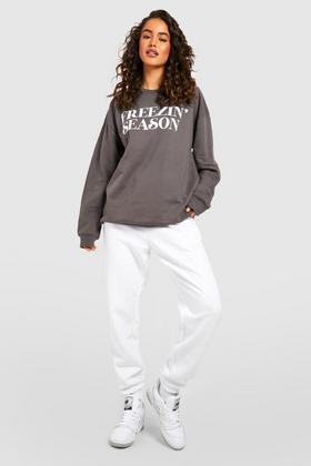 Women's White Sweatshirt And Joggers Tracksuit With Michigan Slogan –