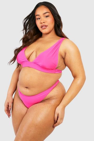 Plus Essentials Plunge Bikini Top bright pink