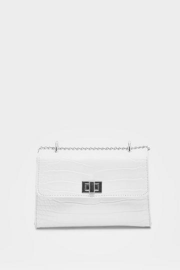 Cream White Black Croc Lock Crossbody Bag