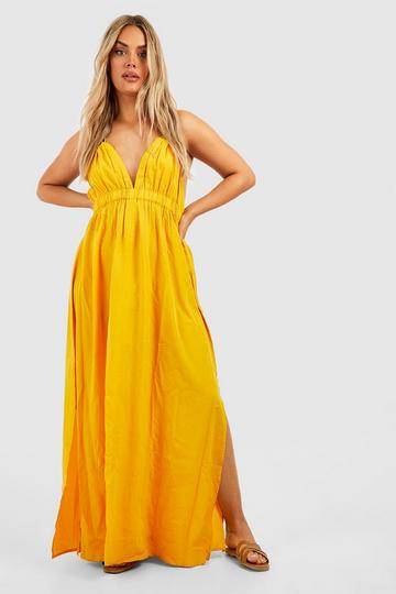 Mustard Yellow Plus Ruffle Detail Plunge Maxi Dress