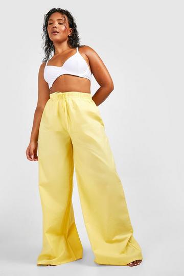 Plus Size High Waisted Pull On Dress Pants - Yellow