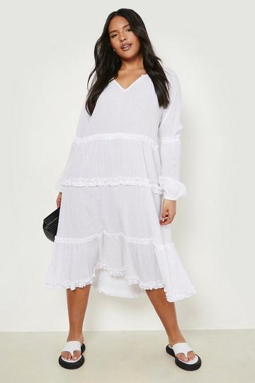 White Cheesecloth Strappy Tiered Cami Dress