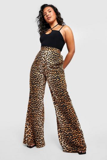 Plus Leopard Print Woven Wide Leg Trousers brown