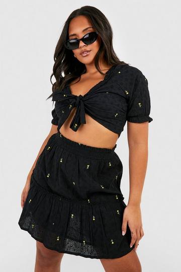 Plus Broderie Tie Front Co-ord black