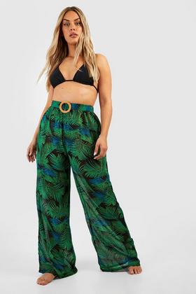 Tropical Printed Wide Leg Beach Pants