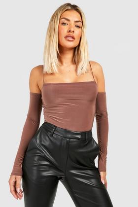 Light Brown Slinky Ruched Detail Strappy Top