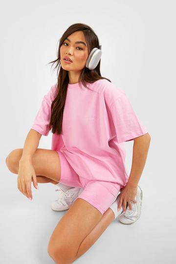 Pink Oversized T-Shirt And Biker Short Set