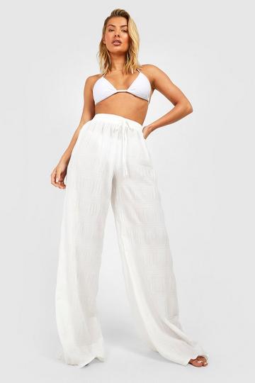 Shirred Crinkle Palazzo Beach zip-up Trousers white