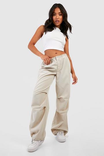 Petite Low Rise Elasticated Waist Parachute Pants stone