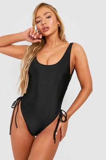 Black Ruched Sides Scoop Swimsuit