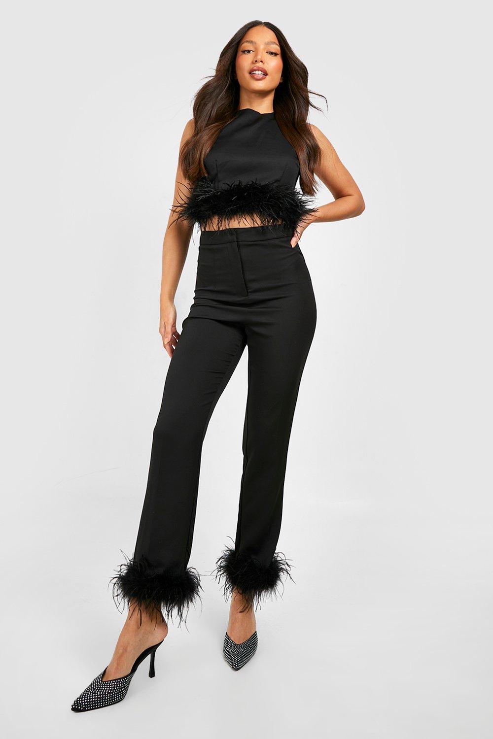 ASOS LUXE velvet tailored pants with pearl trim in black | ASOS