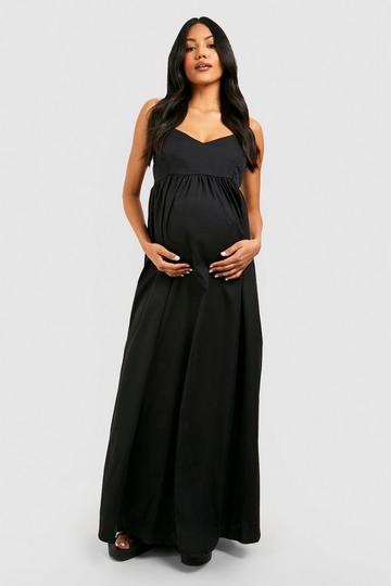 Maternity Woven Strappy Maxi Dress black