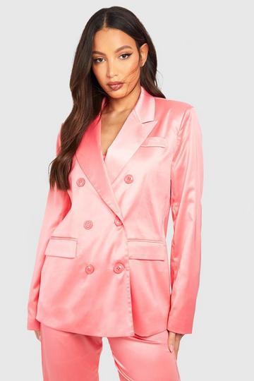 Tall Premium Hammered Satin Double Breasted Blazer coral
