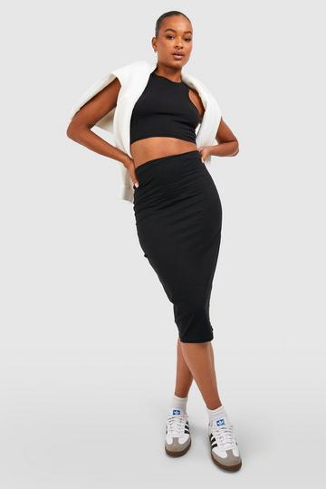 Tall Basic Cotton Blend Bodycon Midi Skirt black