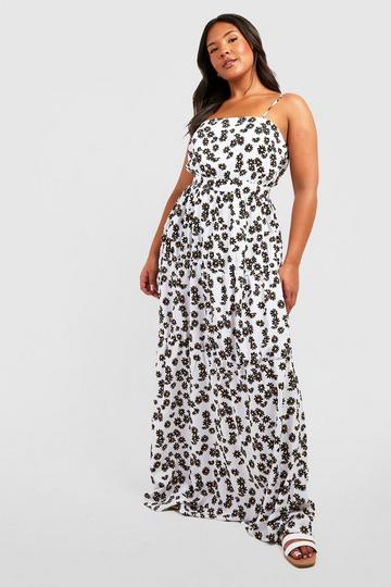 Ivory White Plus Daisy Printed Tiered Maxi Dress