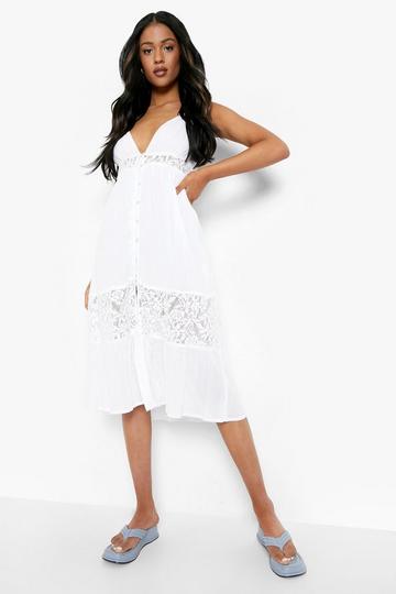 Tall Cheesecloth Crochet Midi Dress white
