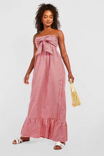 Tall Gingham Knot Front Maxi Dress red