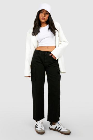 Petite Cargo Pocket Boyfriend Jeans black