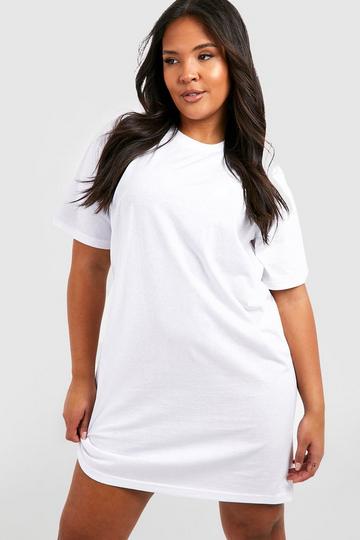 Plus Cotton Short Sleeve T-shirt Dress white