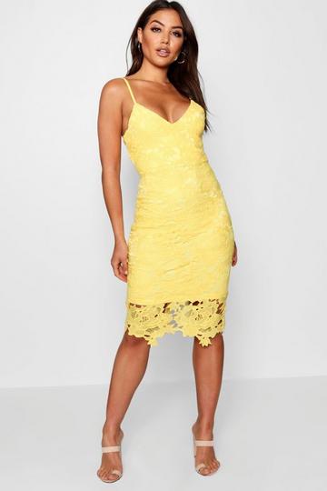 Boutique Crochet Lace Strappy Midi Dress yellow