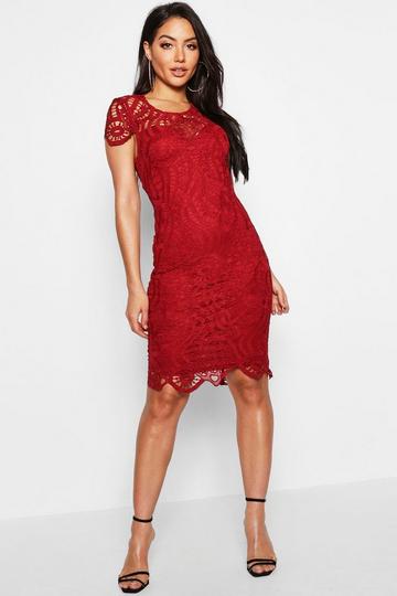 Lace Cap Sleeve Midi Dress berry