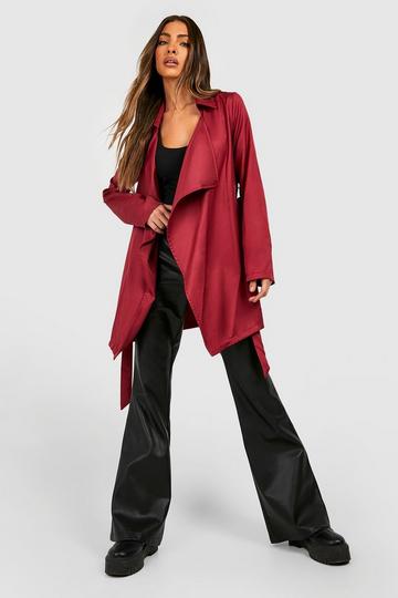 Waterfall Belted Trench Coat burgundy