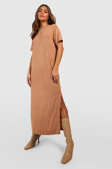 Oversized Cotton Midi T-shirt Dress camel