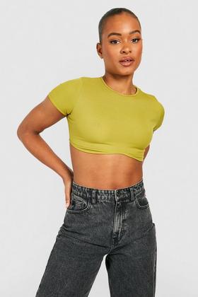 Forever21 Knotted Crop T-Shirt - Lime Green