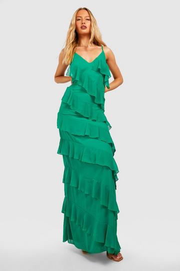 Green Tall Chiffon Ruffle Detail Maxi Dress