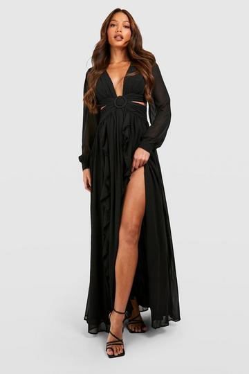 Tall Cut Out Ruffle Maxi Dress black