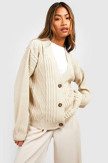 Cable Knit Crop Cardigan stone