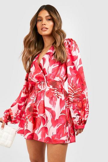 Printed Wrap Over Playsuit pink