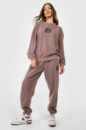 Dsgn Puff Print Overdyed Sweater Tracksuit chocolate
