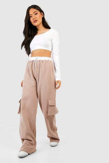 Contrast Waistband Wide Leg Cargo Jogger taupe
