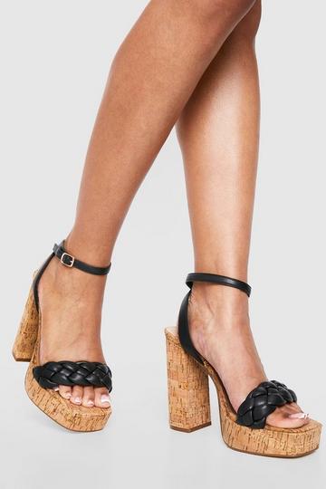 Plait Detail Platform Cork 2 Part Sandals black