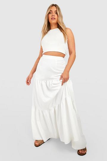 Plus Woven Tiered Maxi Skirt white