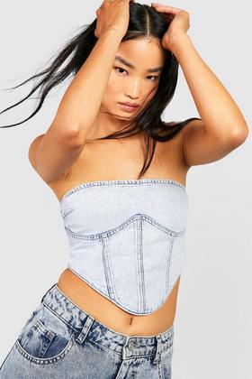 Printed Butterfly Placement Denim Corset Top