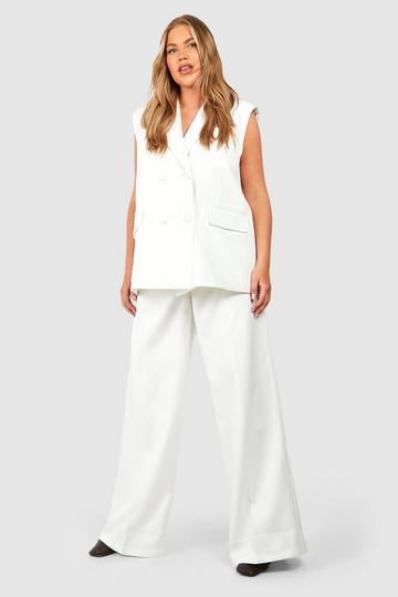 Plus Tailored Wide Leg Trousers white