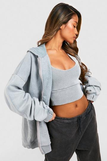 Washed Rib Deep Hem Crop Top grey