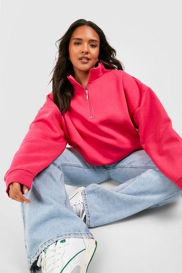 Plus Oversized Half Zip Sweatshirt hot pink