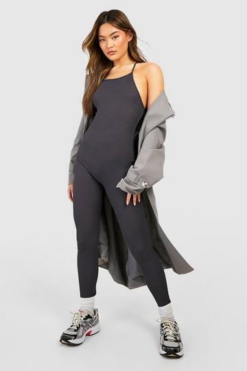 Strappy Back Contour Rib Unitard Jumpsuit charcoal